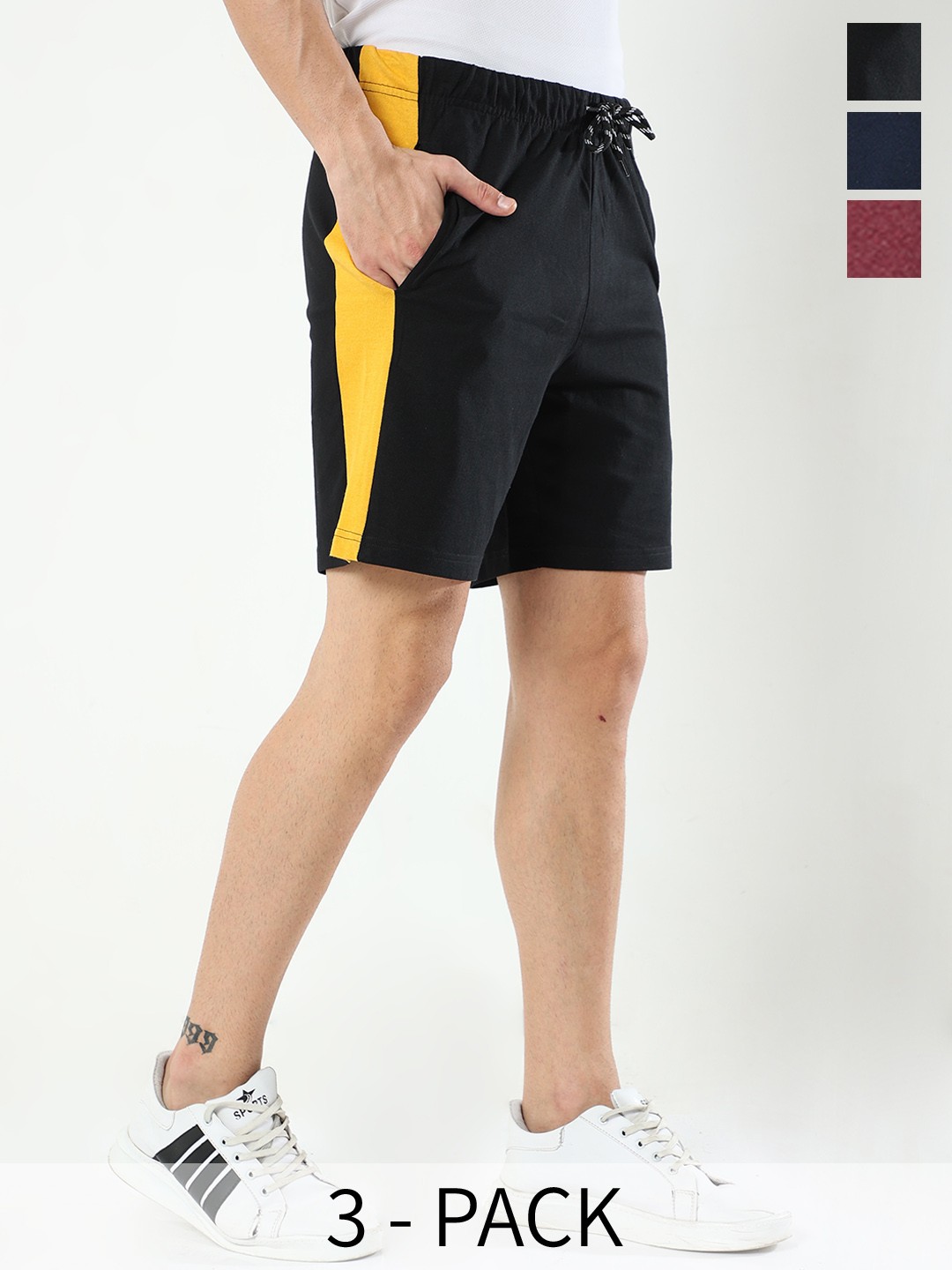 

ARDEUR Men Pack Of 3 Mid-Rise Cotton Sports Shorts, Black