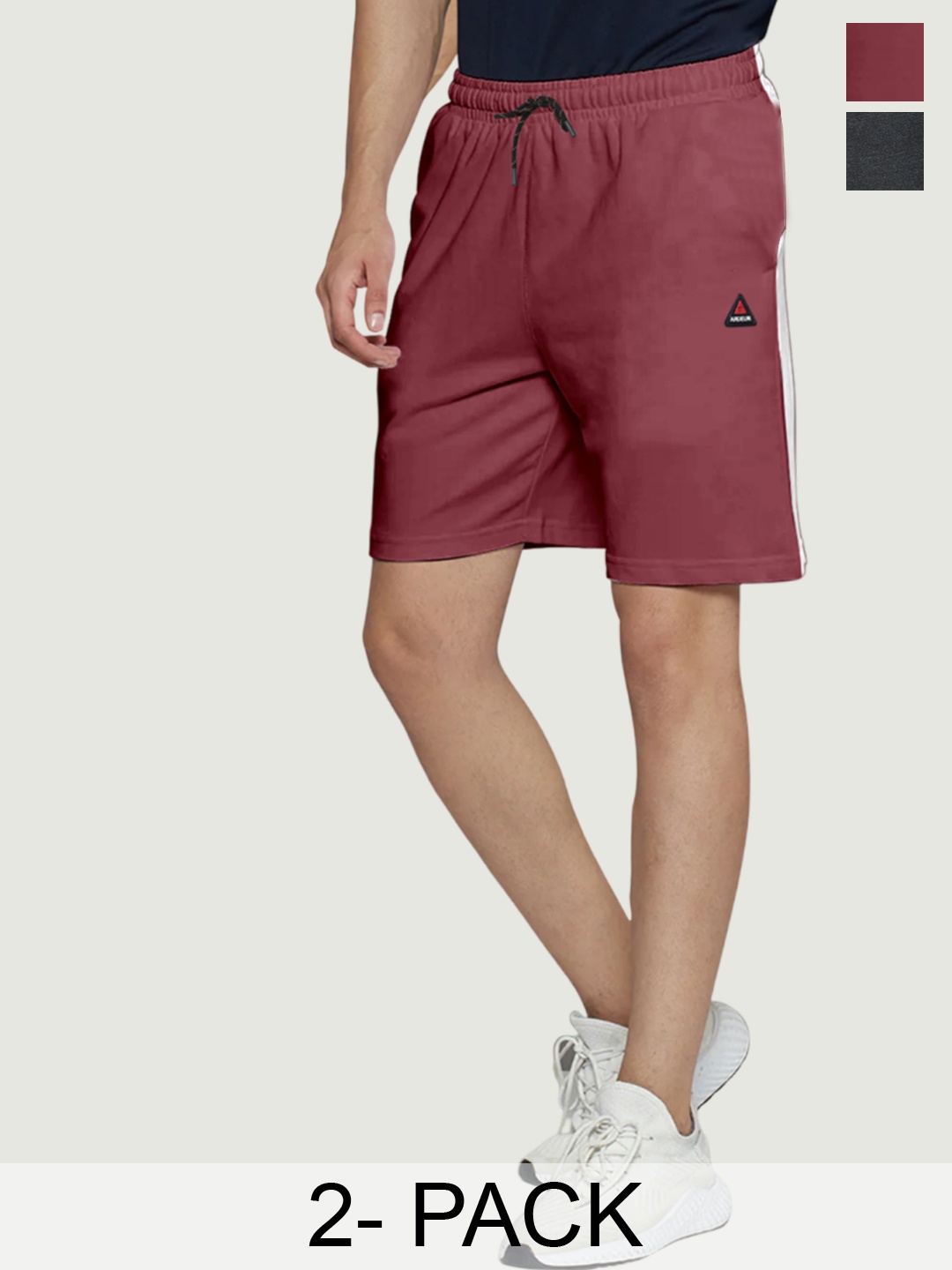 ARDEUR Men Pack Of 2 Mid-Rise Cotton Sports Shorts, Maroon