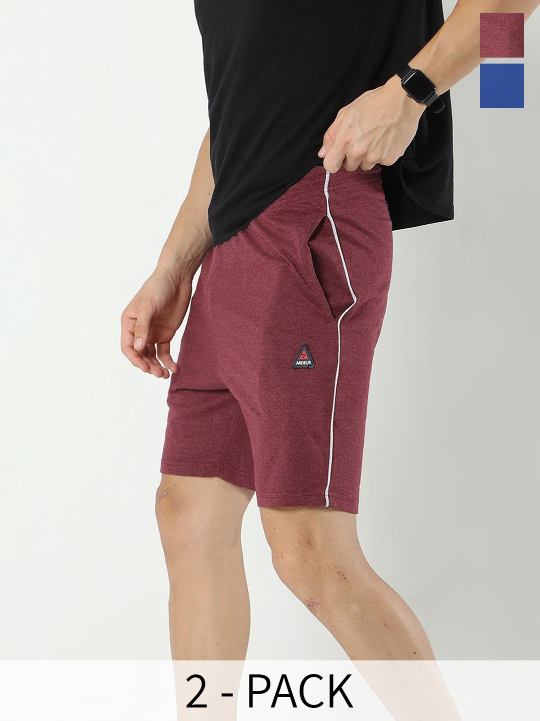 

ARDEUR Men Pack Of 2 Cotton Sports Shorts, Blue