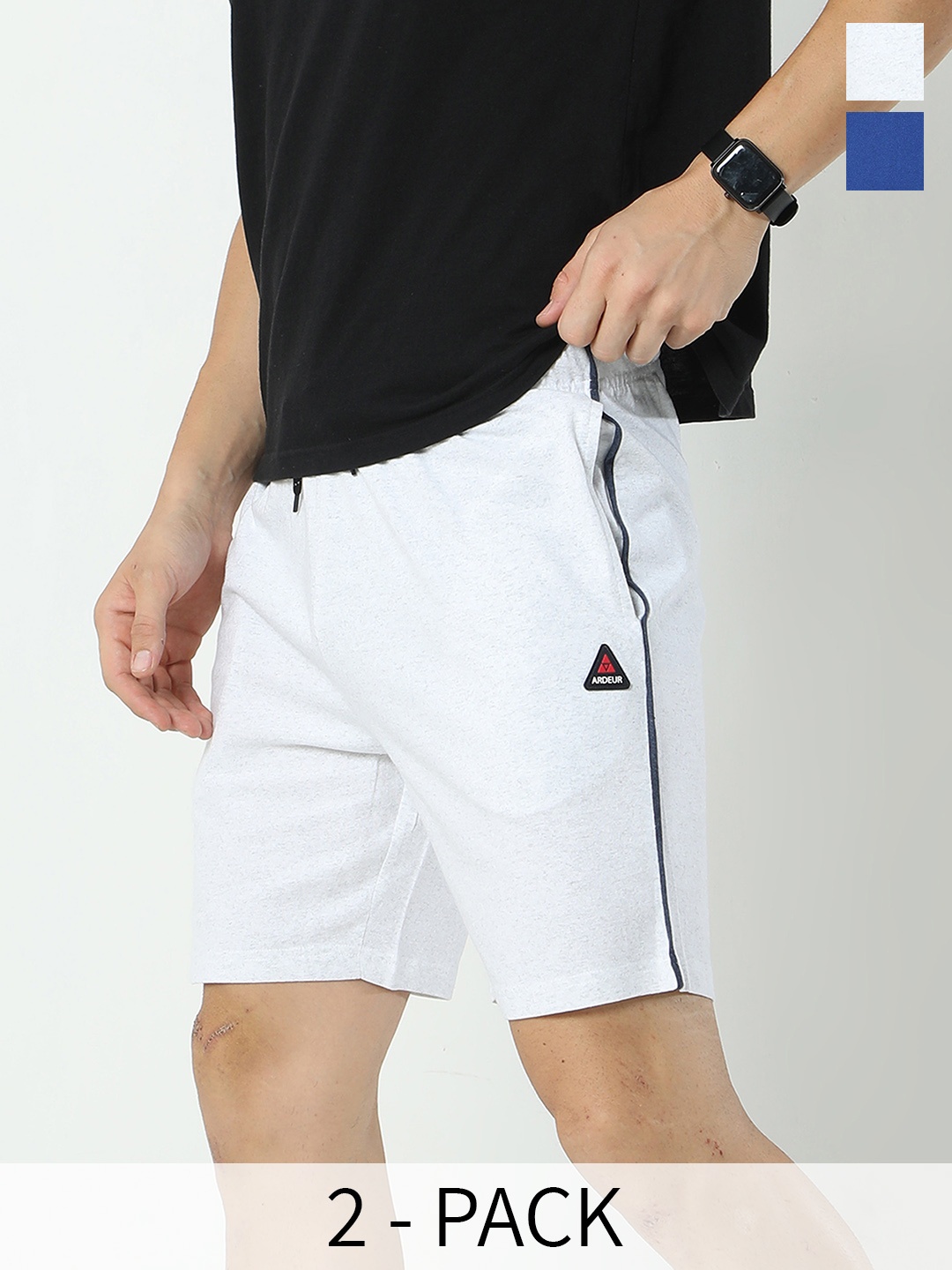 ARDEUR Men Pack Of 2 Cotton Sports Shorts, White