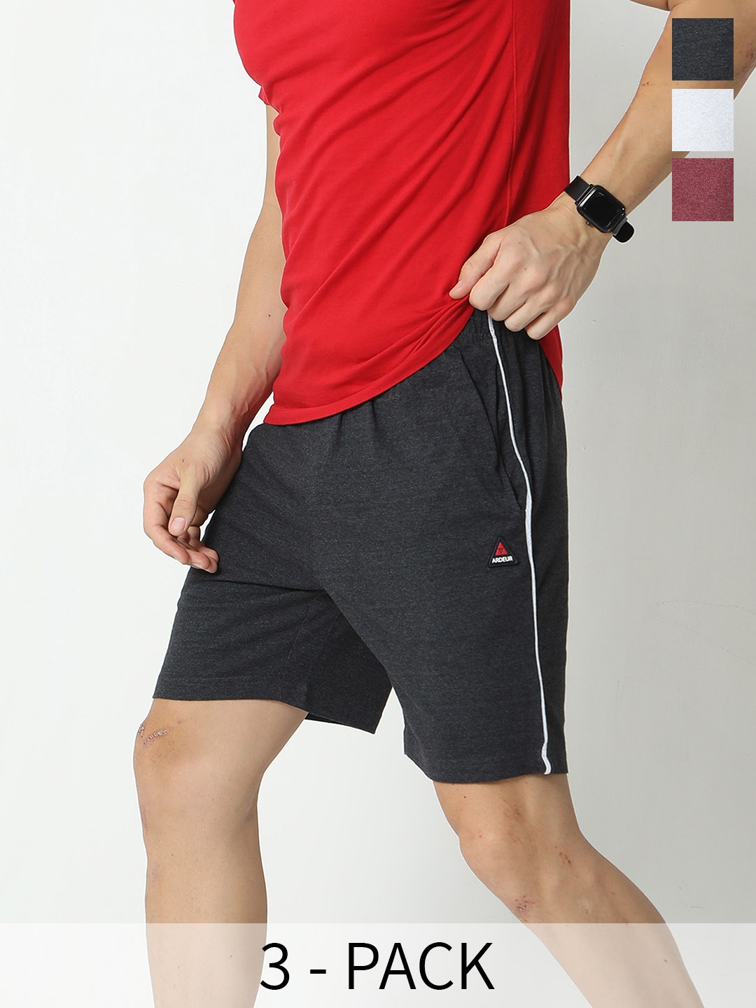 

ARDEUR Men Pack Of 3 Cotton Sports Shorts, Black