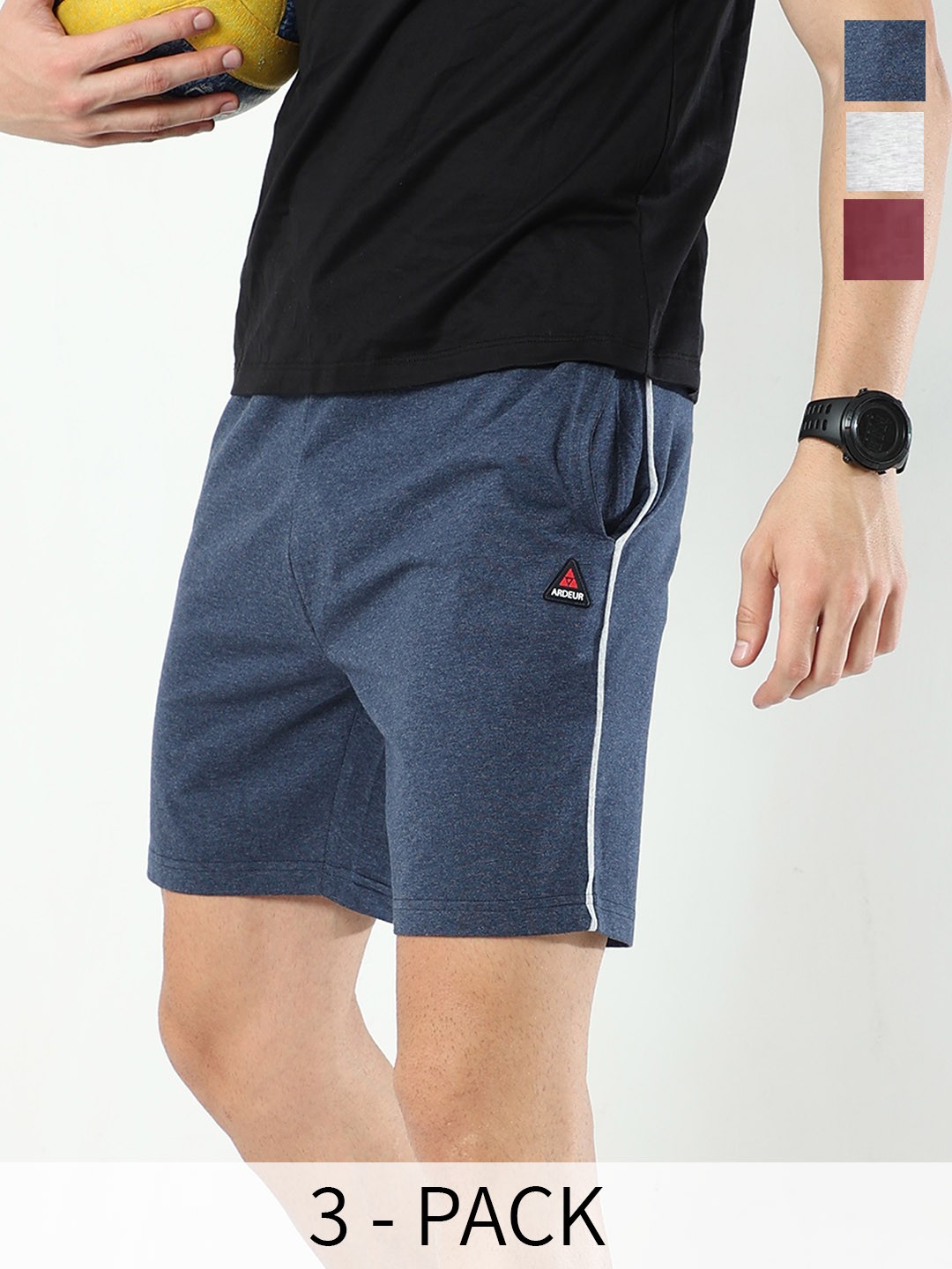 

ARDEUR Men Pack Of 3 Cotton Sports Shorts, Blue