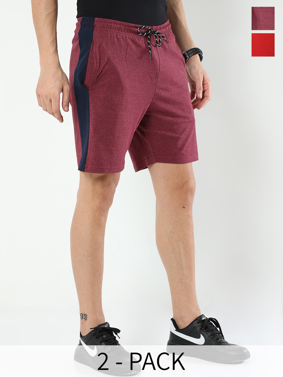 

ARDEUR Men Pack Of 2 Cotton Sports Shorts, Maroon