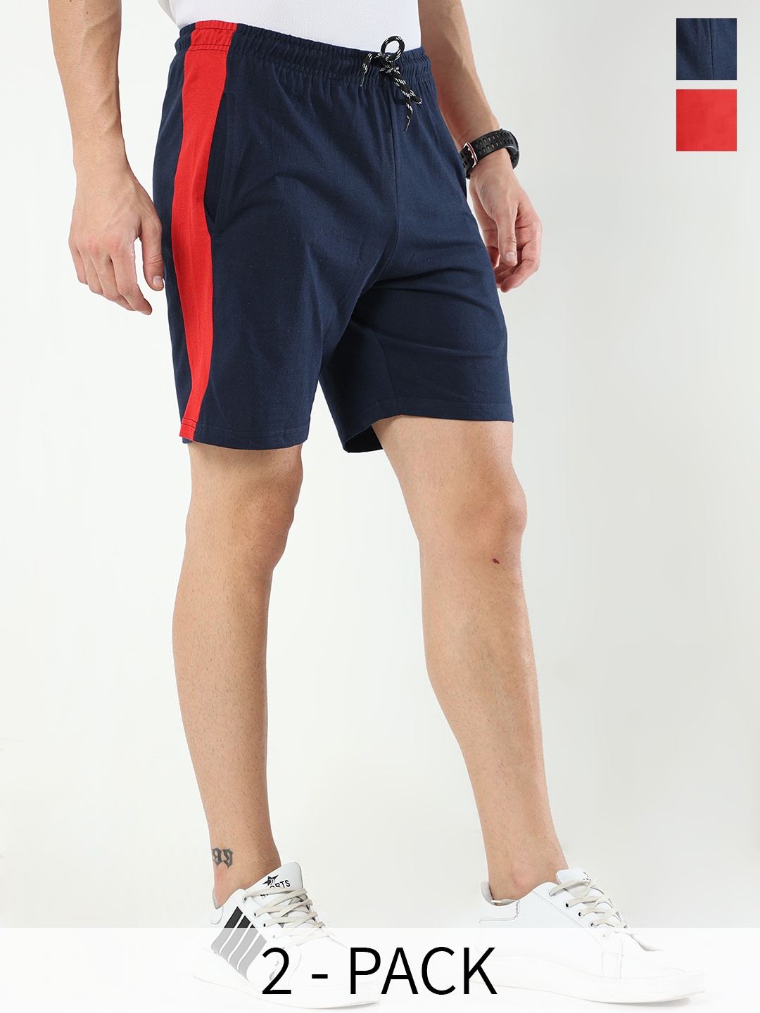 ARDEUR Men Pack Of 2 Cotton Sports Shorts, Navy blue