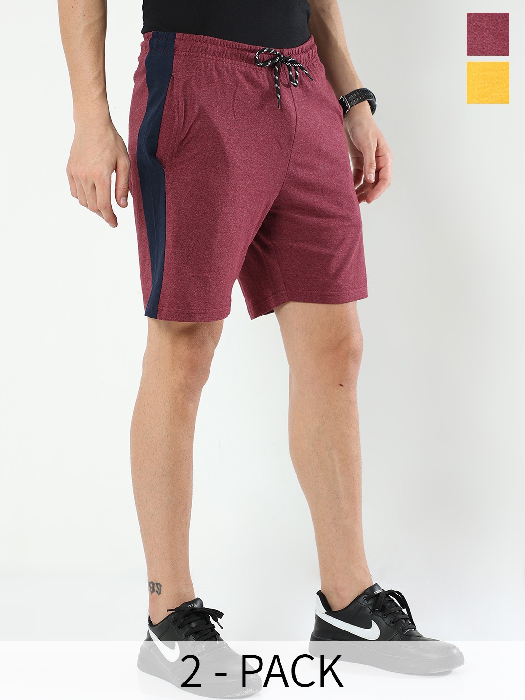 

ARDEUR Men Pack Of 2 Cotton Sports Shorts, Maroon