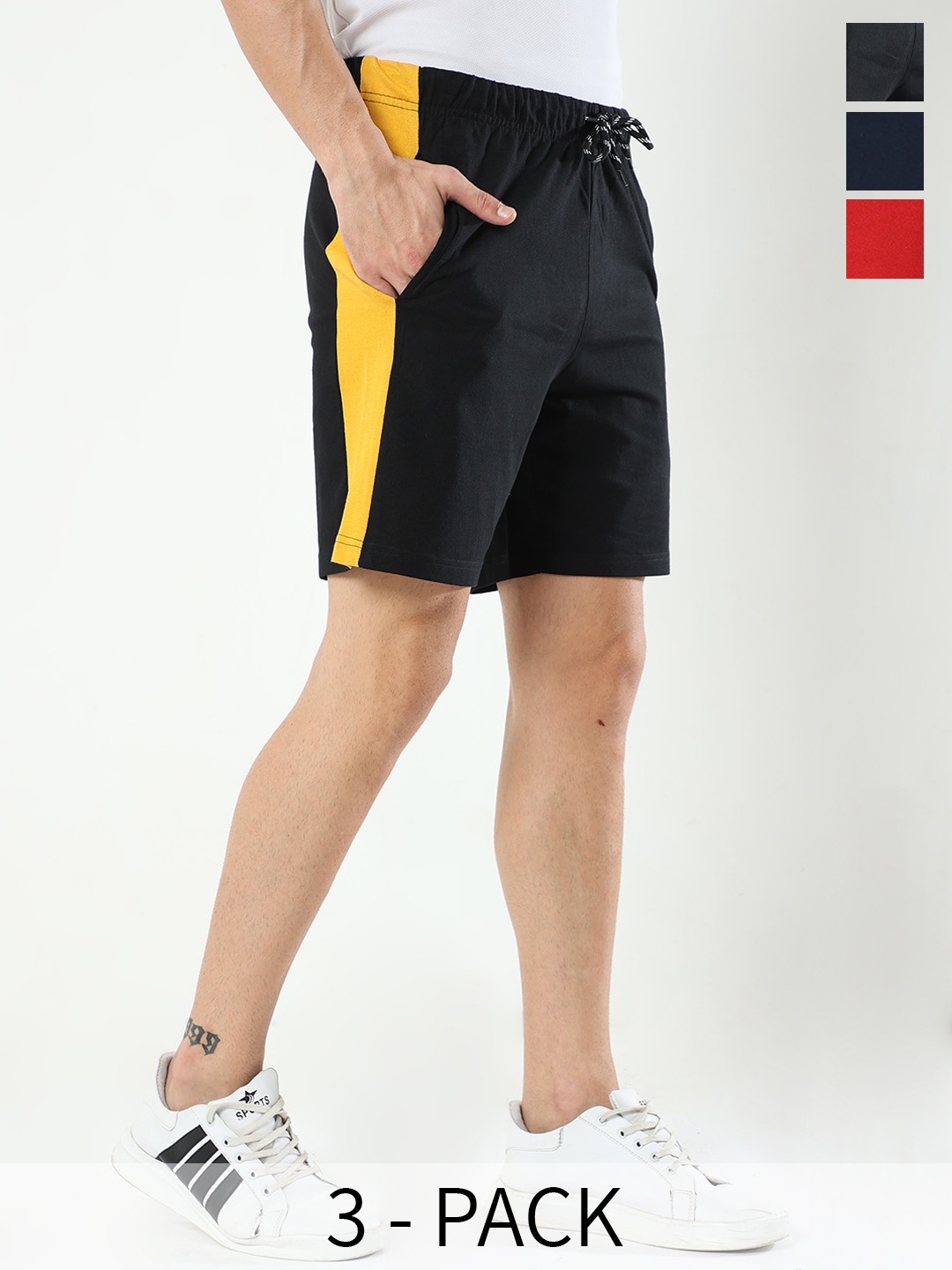 ARDEUR Men Pack Of 3 Training or Gym Cotton Sports Shorts, Black