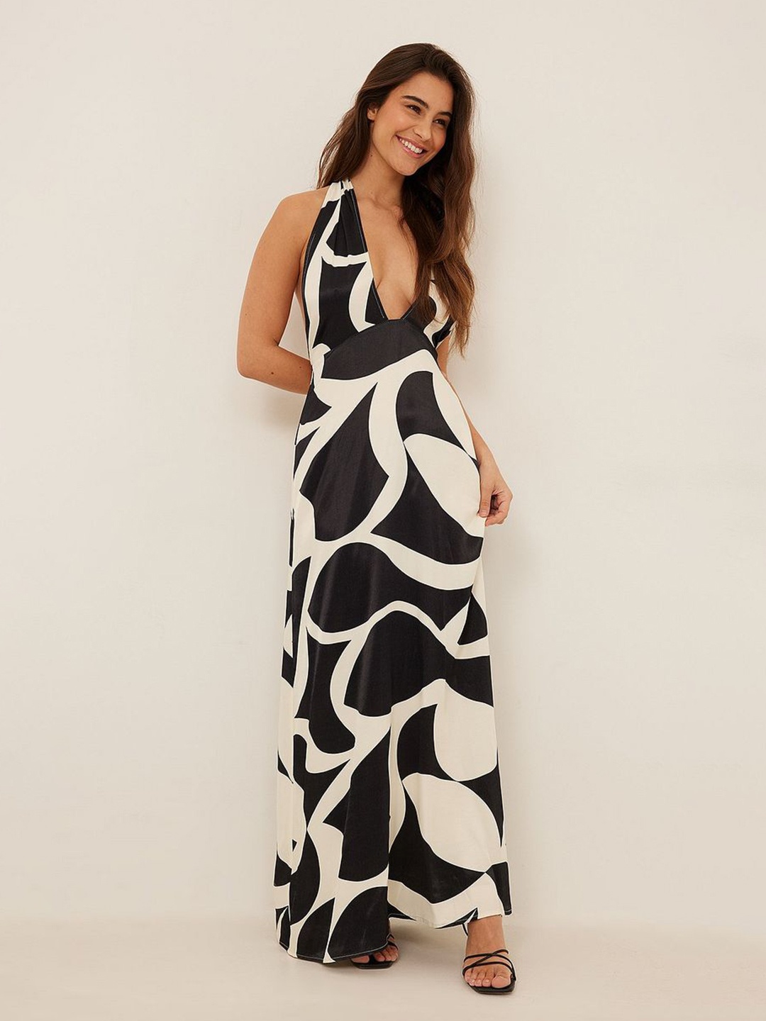 

TIRA Abstract Printed Tie-Ups Maxi Dress, Black