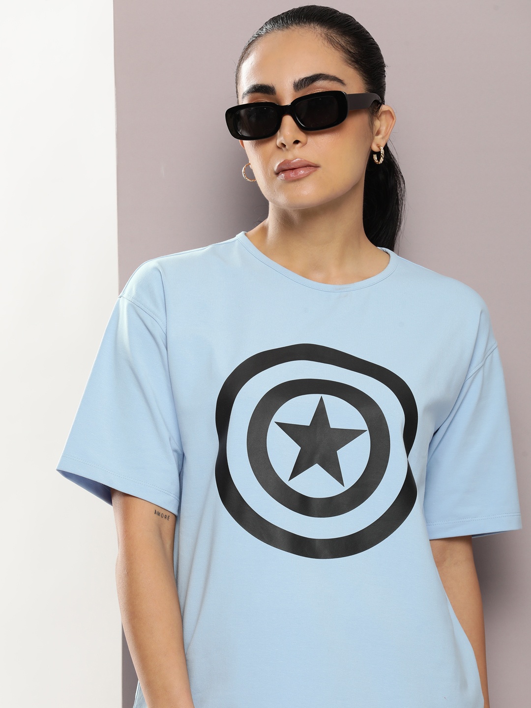 

Kook N Keech Captain America Printed Drop-Shoulder Sleeves T-shirt, Blue