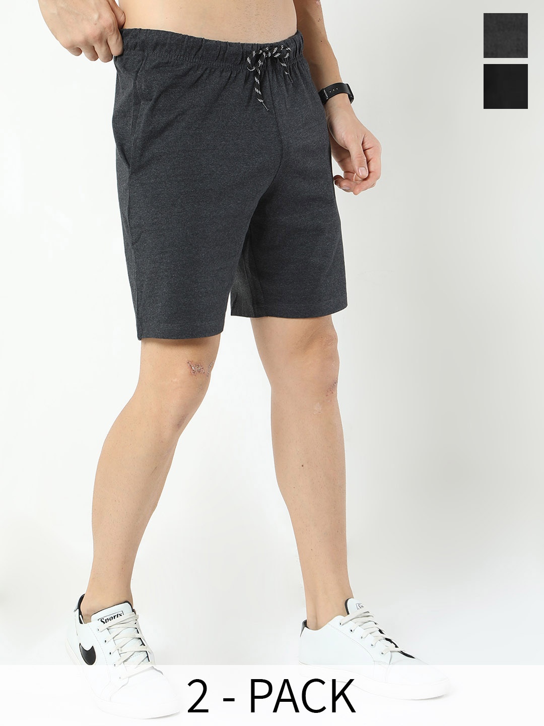 

ARDEUR Men Pack Of 2 Cotton Sports Shorts, Black