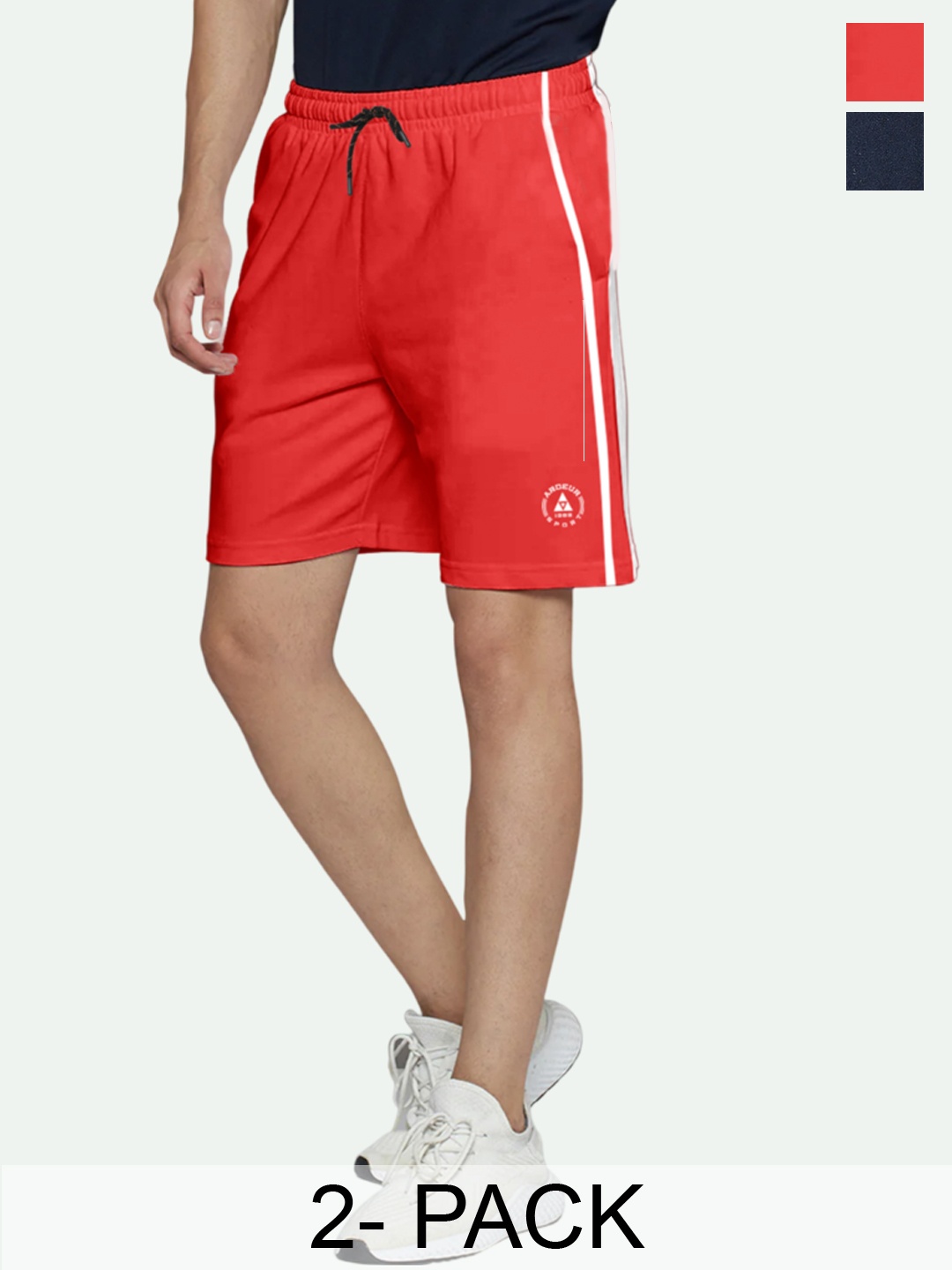

ARDEUR Men Pack Of 2 Mid-Rise Cotton Sports Shorts, Navy blue