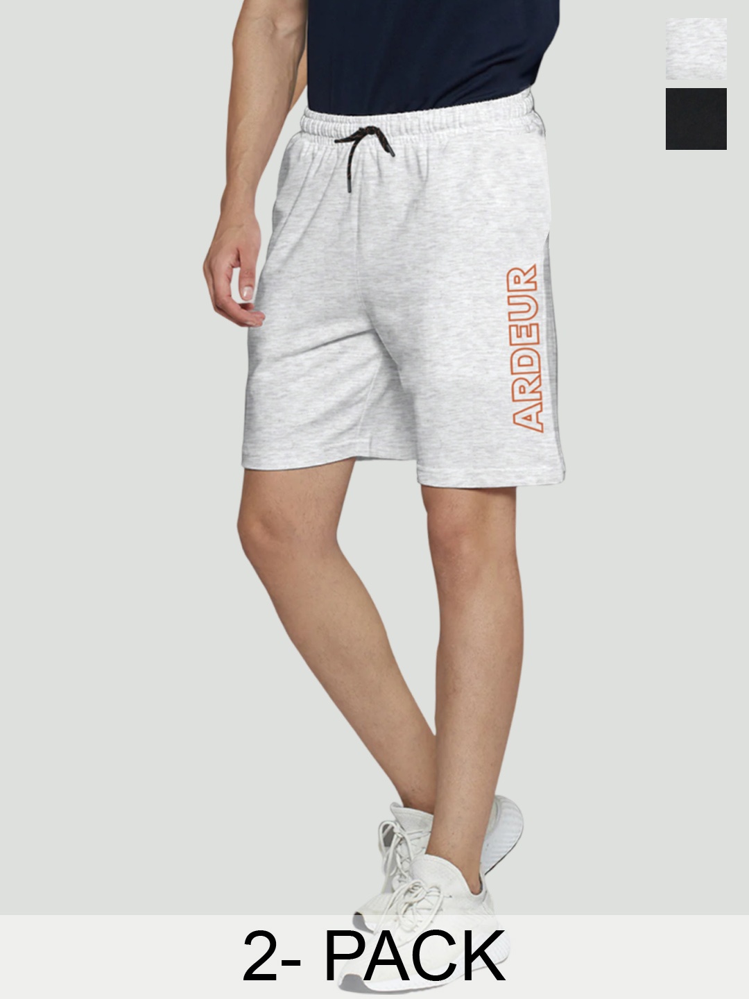

ARDEUR Men Pack Of 2 Mid-Rise Cotton Sports Shorts, White
