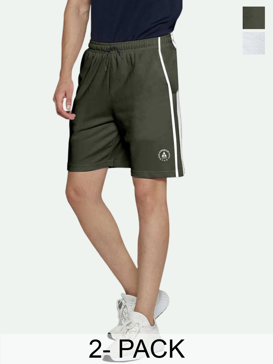 ARDEUR Men Pack Of 2 Training or Gym Cotton Sports Shorts, Grey