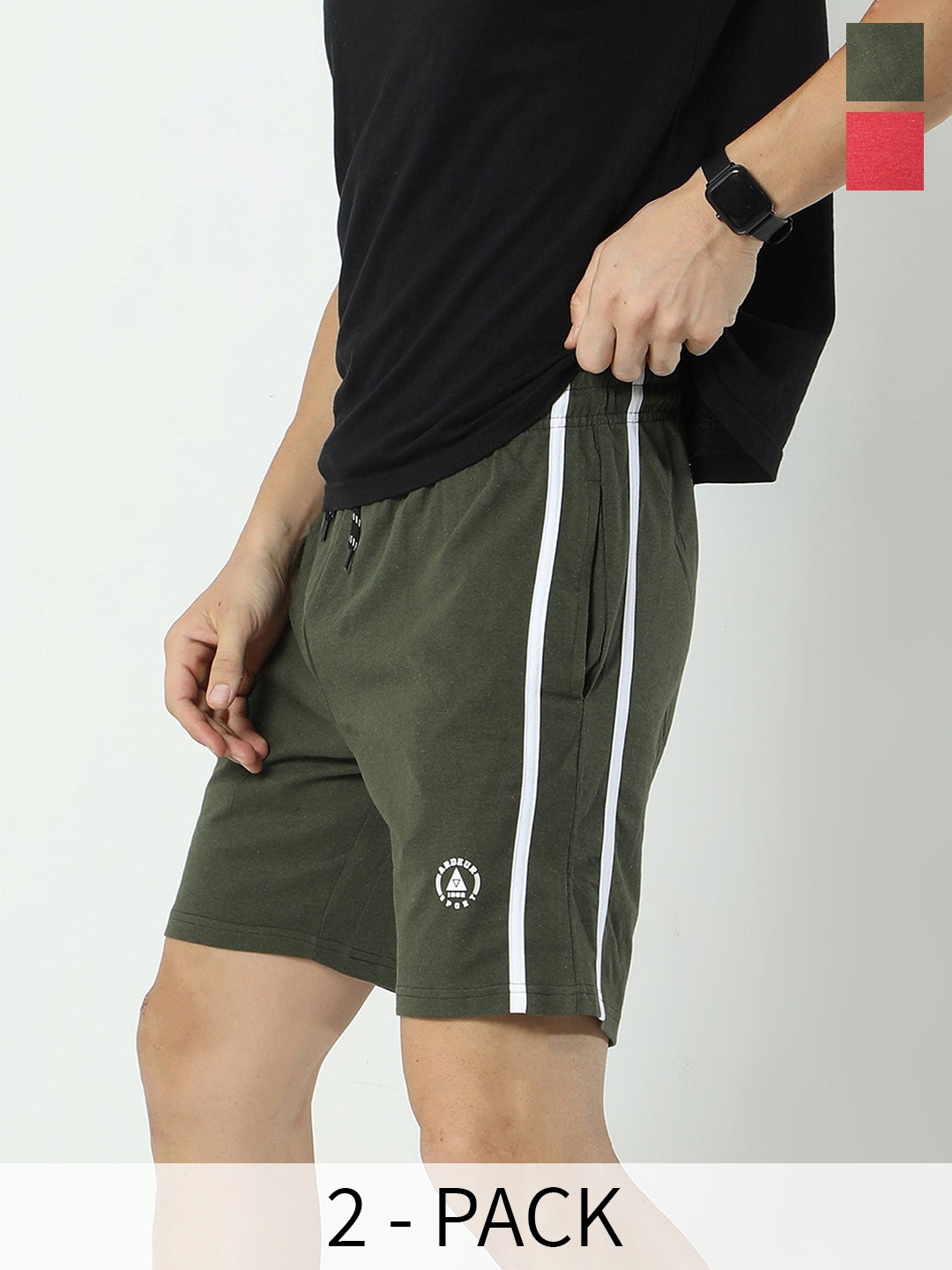 

ARDEUR Men Pack Of 2 Training or Gym Cotton Sports Shorts, Olive