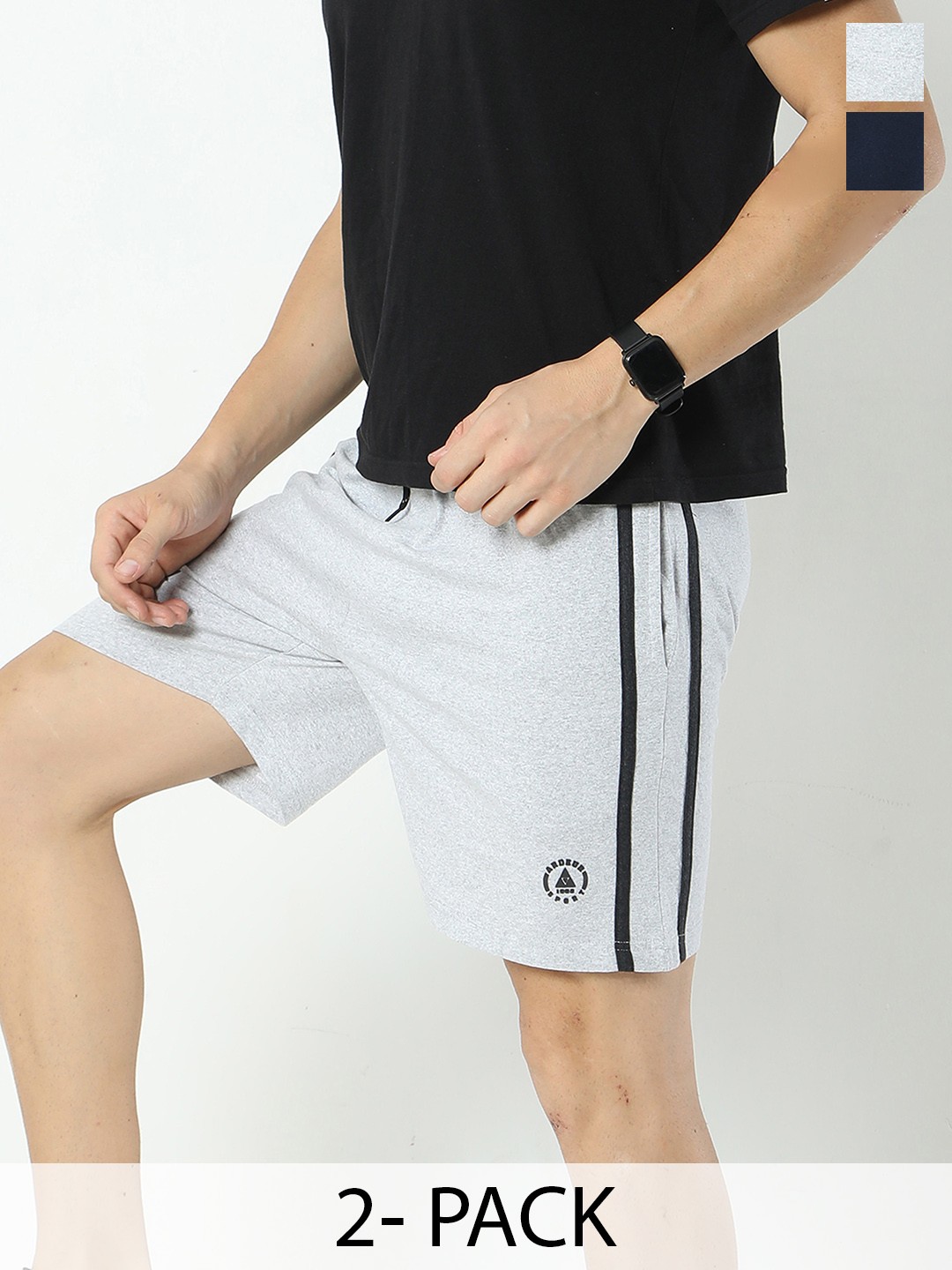 

ARDEUR Pack Of 2 Mid Rise Cotton Sports Shorts, Grey