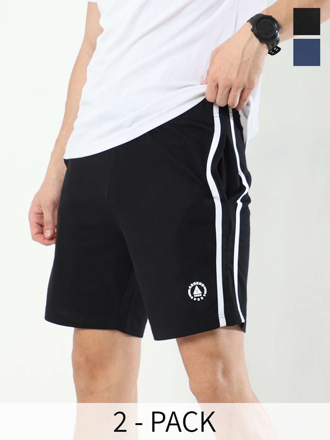 ARDEUR Men Pack Of 2 Training or Gym Cotton Sports Shorts, Black