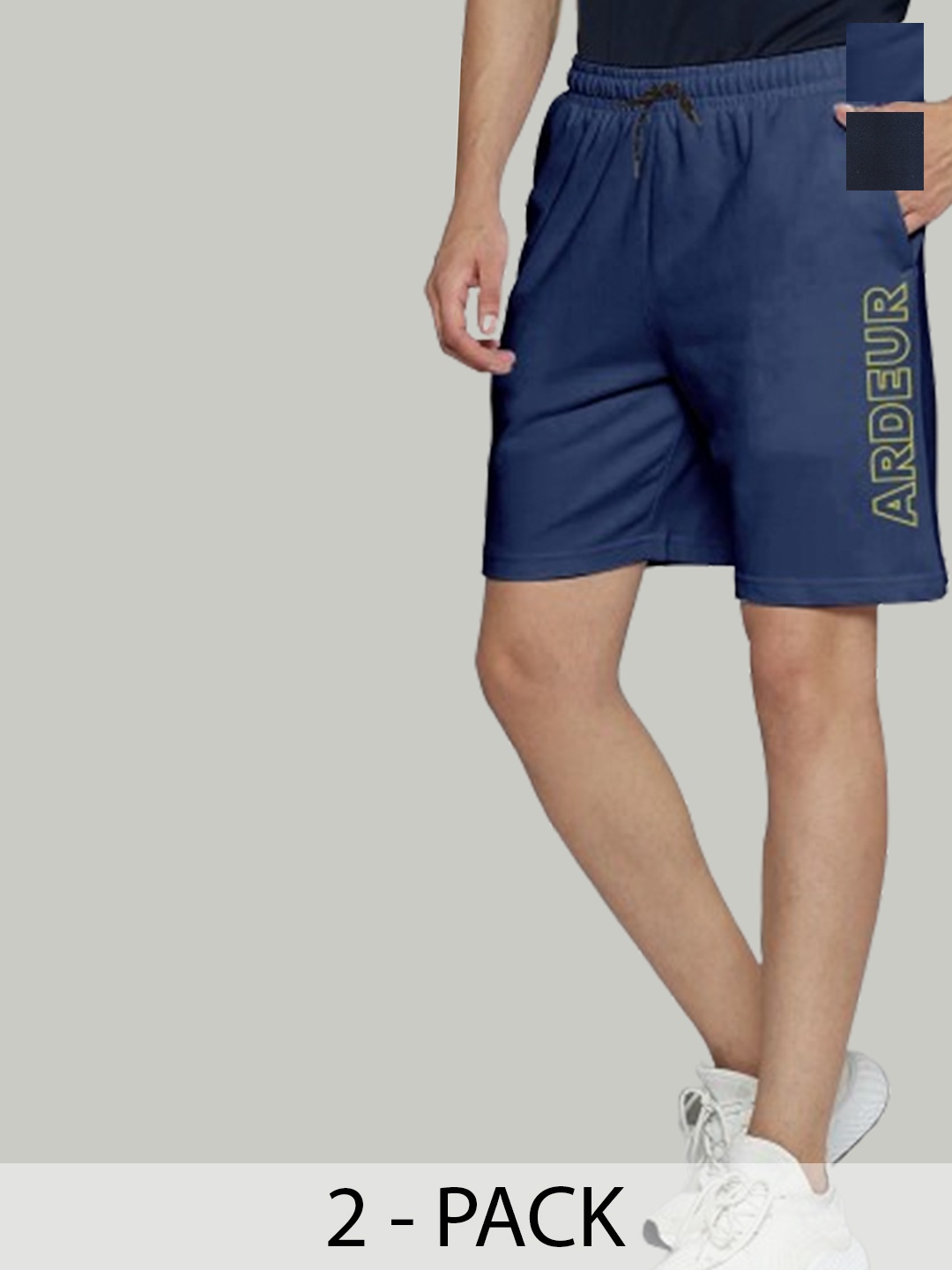 

ARDEUR Pack Of 2 Mid Rise Cotton Sports Shorts, Navy blue