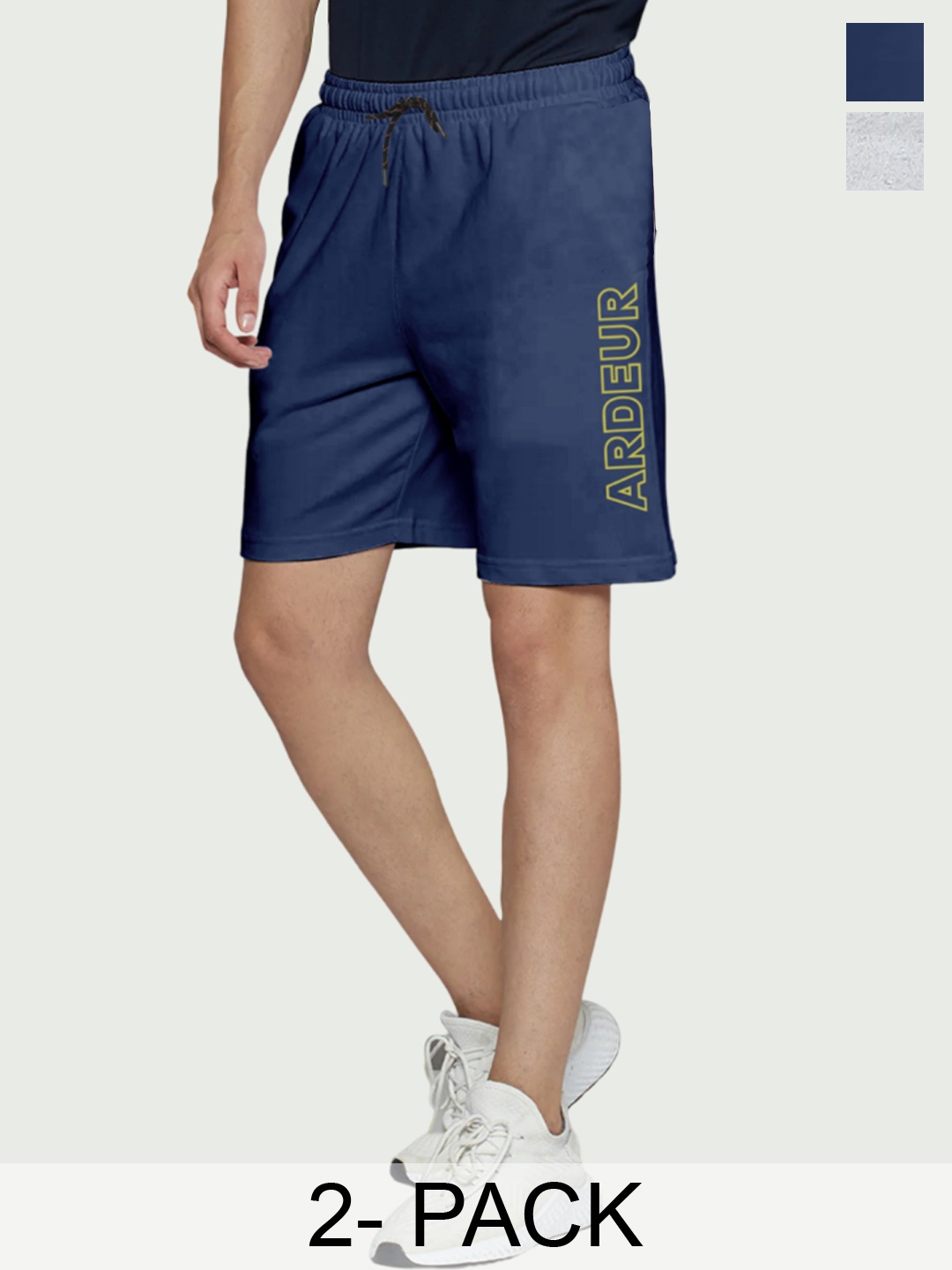 

ARDEUR Men Pack Of 2 Cotton Sports Shorts, Navy blue