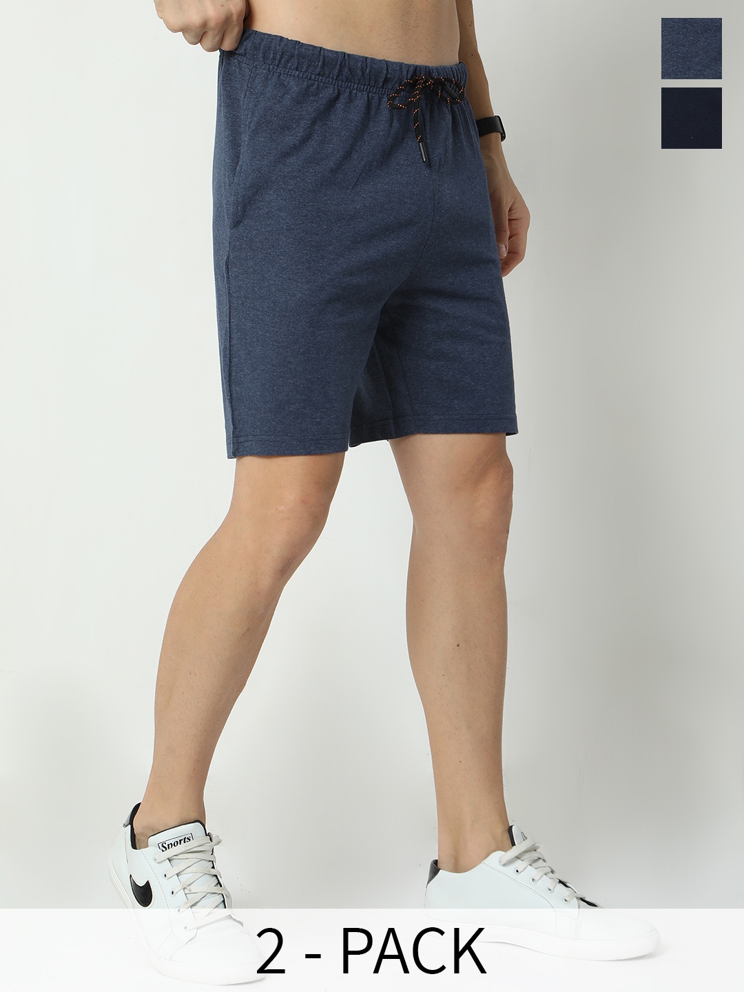 

ARDEUR Pack Of 2 Mid Rise Cotton Sports Shorts, Navy blue