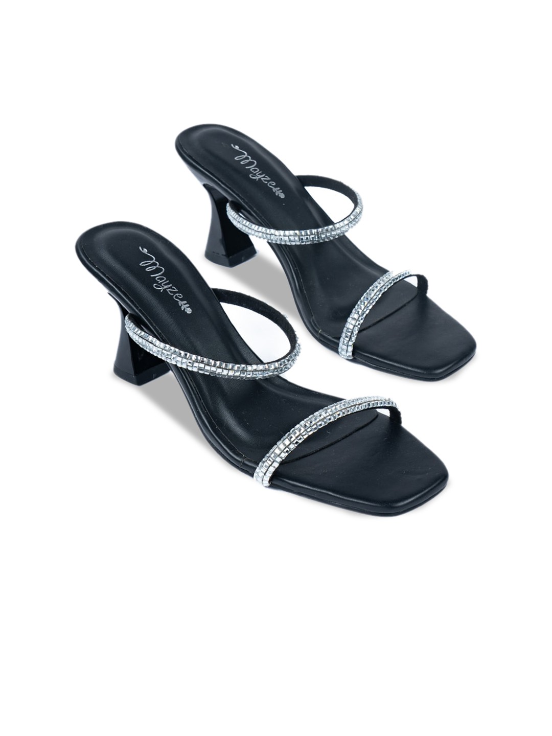 

MAYZE Embellished Open Toe Slim Heels, Black