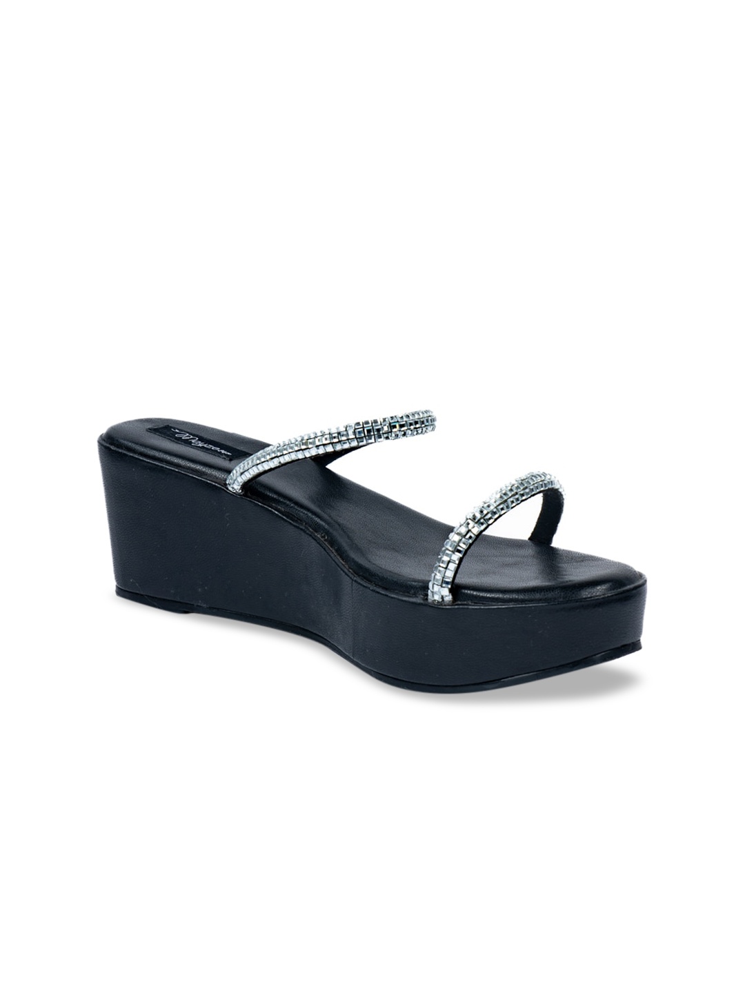 

MAYZE Embellished Open Toe Flatform Heels, Black