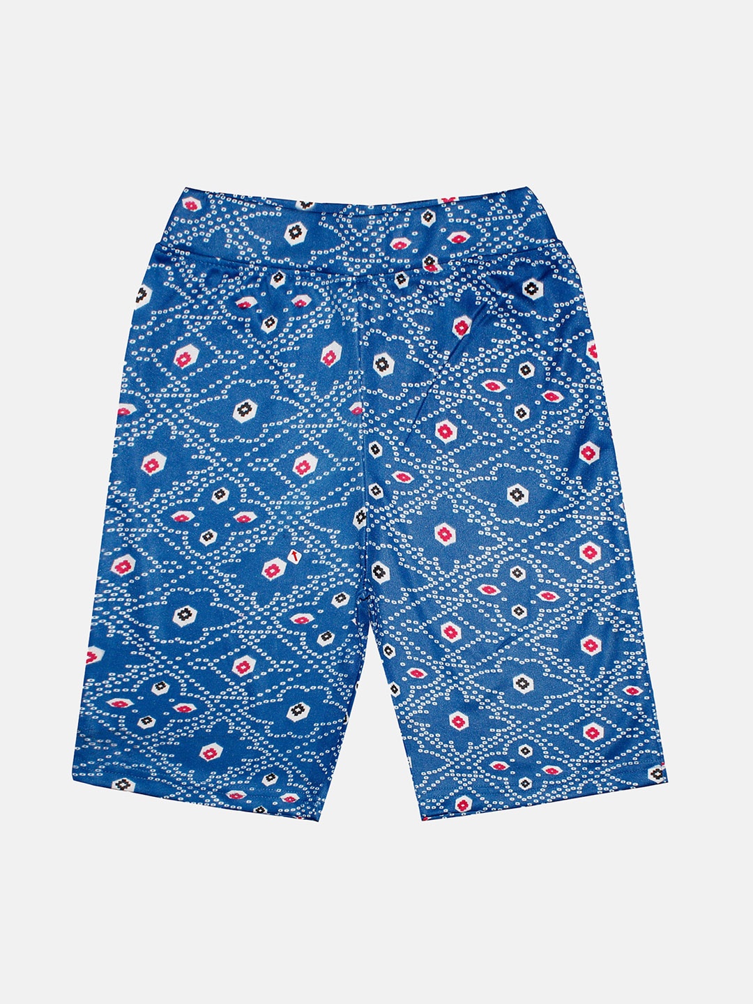 

KiddoPanti Girls Mid-Rise Ethnic Motifs Printed Cycling Shorts, Blue