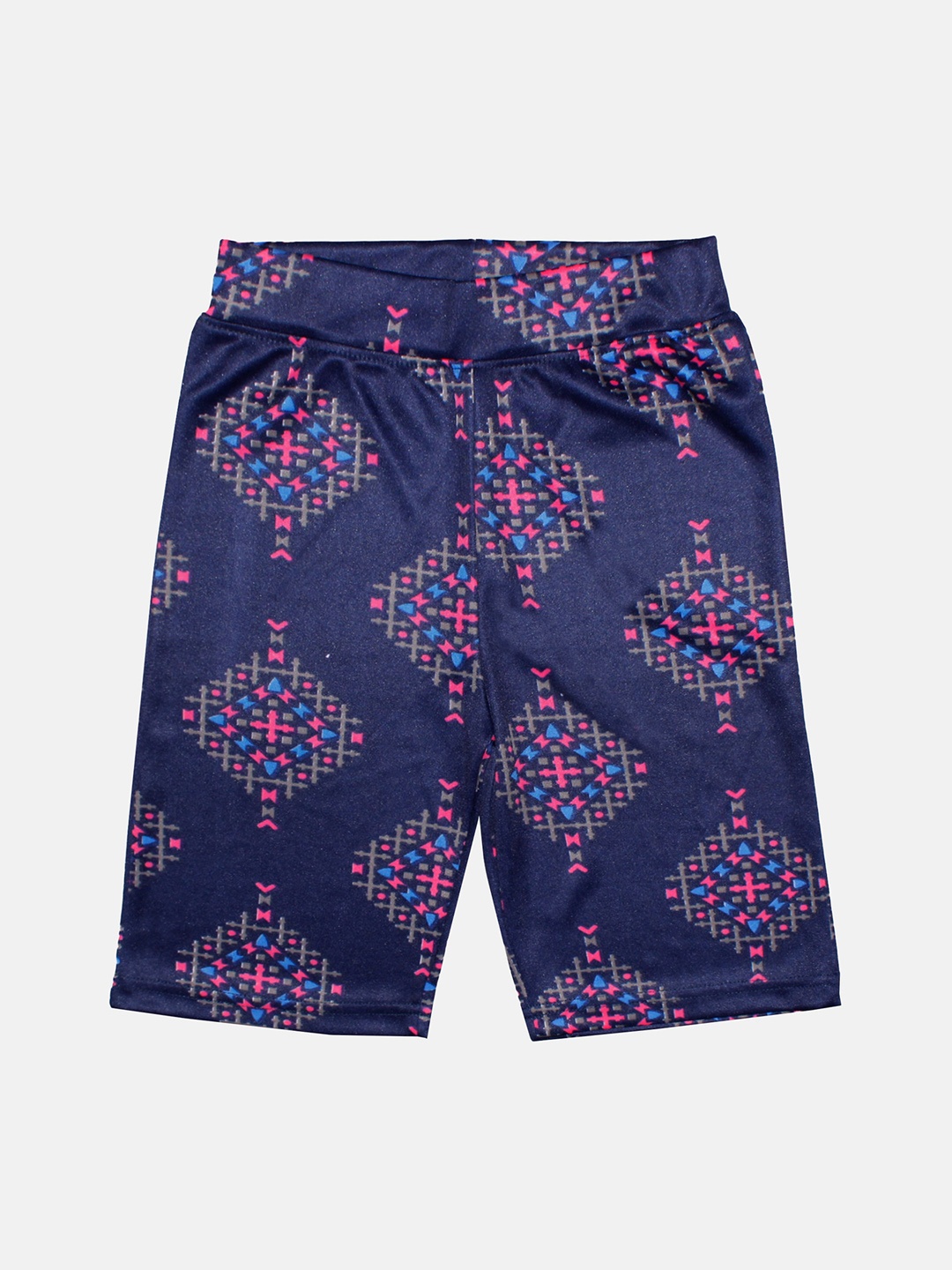 

KiddoPanti Girls Mid-Rise Ethnic Motifs Printed Cycling Shorts, Navy blue