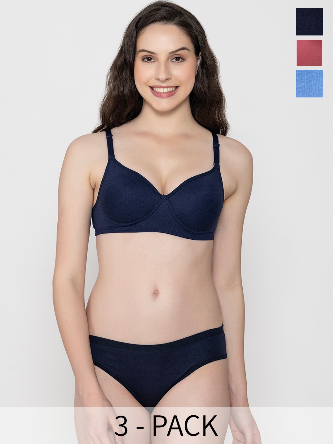 

ESOROUCHA Pack of 3 Padded Lingerie Set, Blue