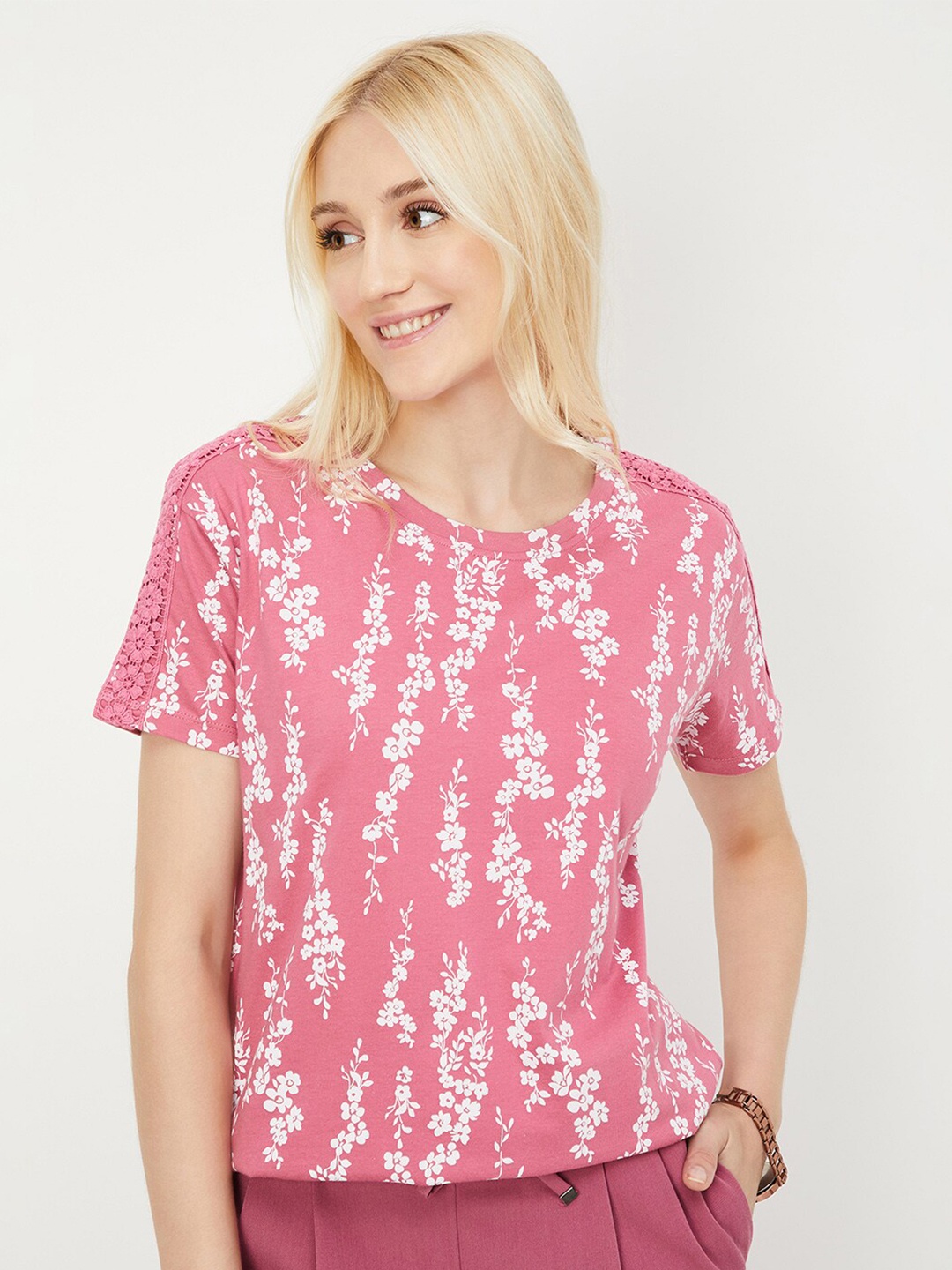 

max Floral Printed Pure Cotton T-Shirt, Pink