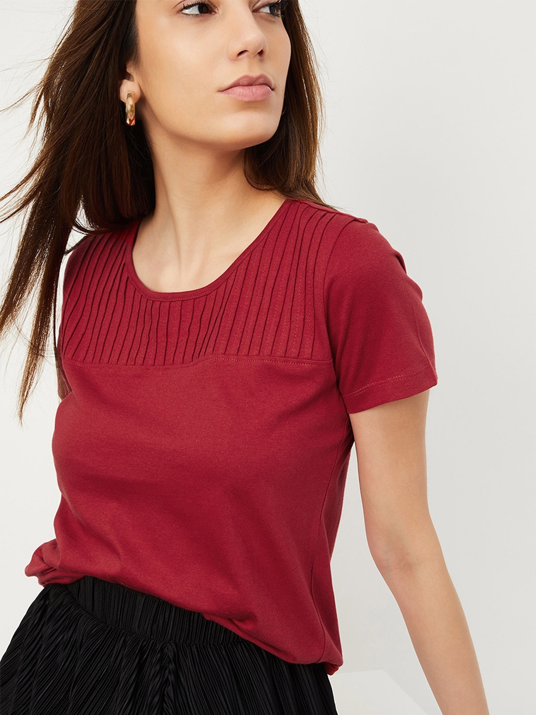 

max Round Neck Short Sleeves Cotton Casual T-shirt, Red