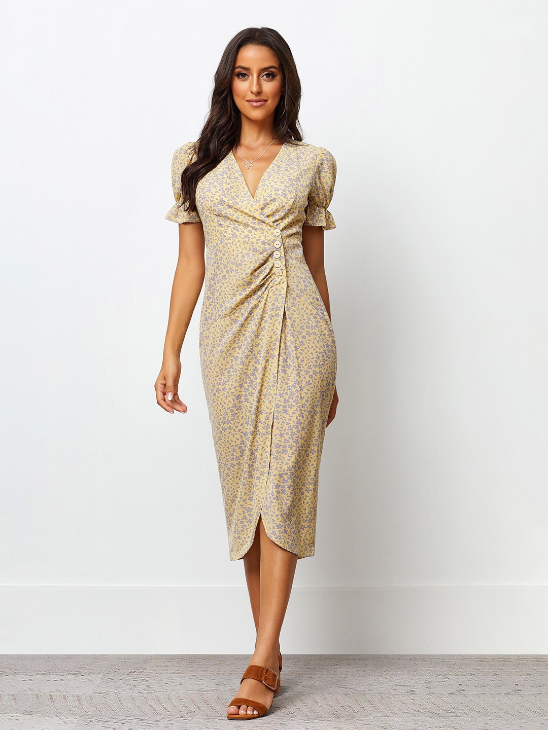 

Mitera Floral Print Wrap Midi Dress, Brown