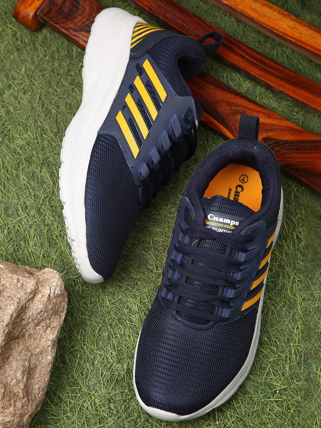 

Champs Men Round Toe Mesh Running Shoes, Navy blue