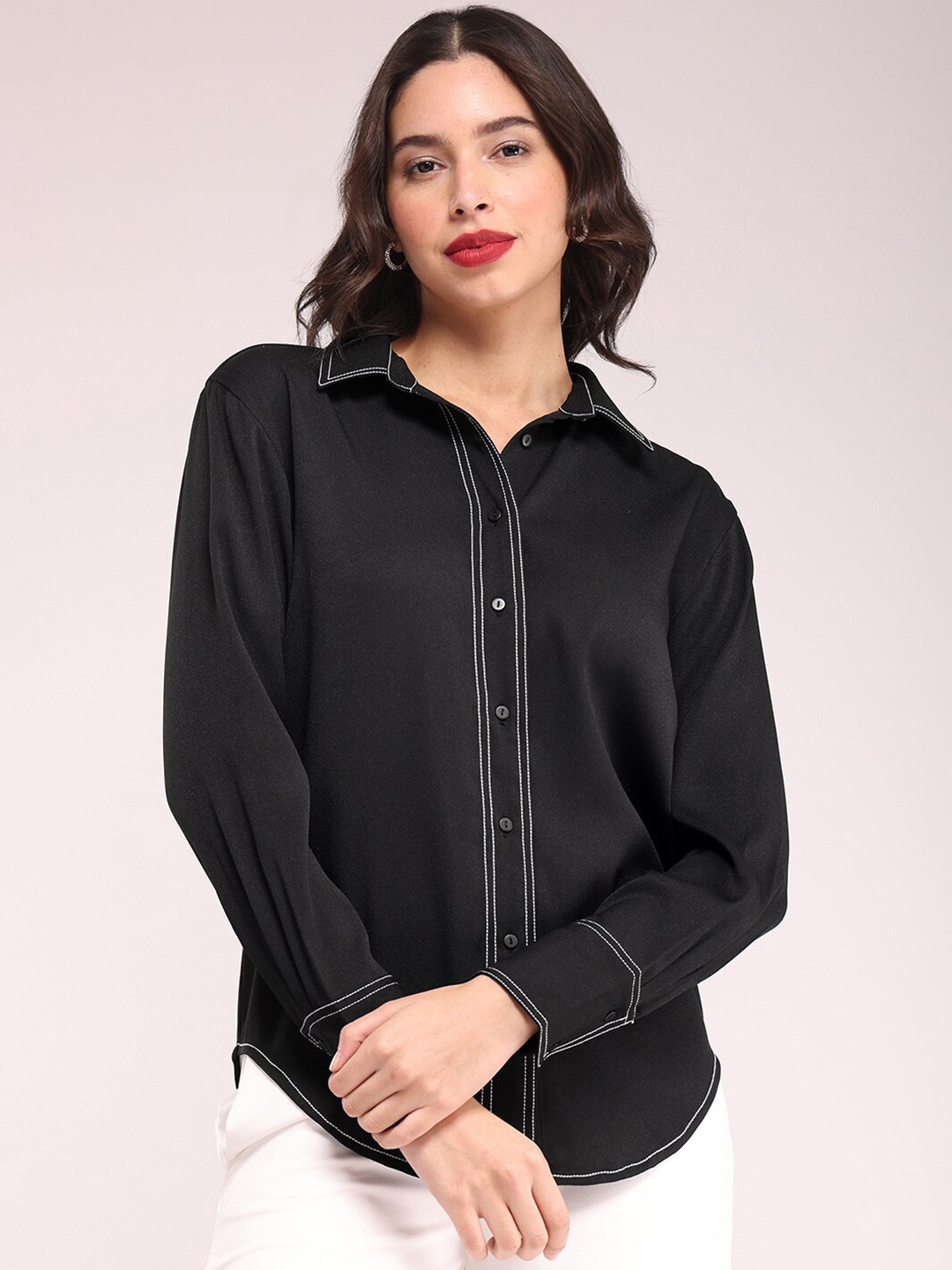 

FableStreet Opaque Casual Shirt, Black