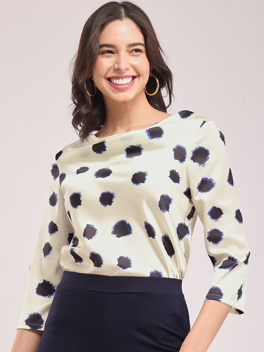 

FableStreet Geometric Printed Satin Top, Off white