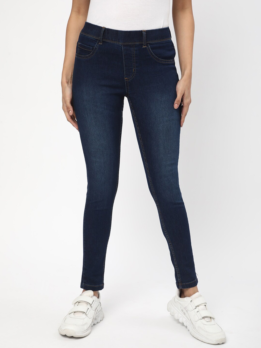 

R&B Women Skinny Fit Cotton Jeggings, Navy blue