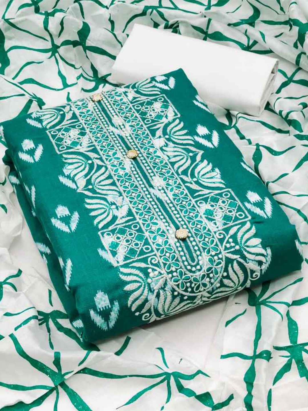 

faxofab Printed Unstitched Dress Material, Teal