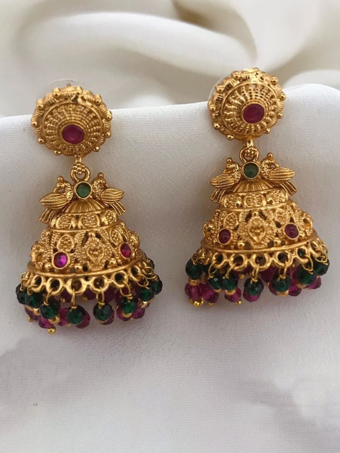 

GRIIHAM Gold Plated American Diamond Contemporary Antique Jhumkas