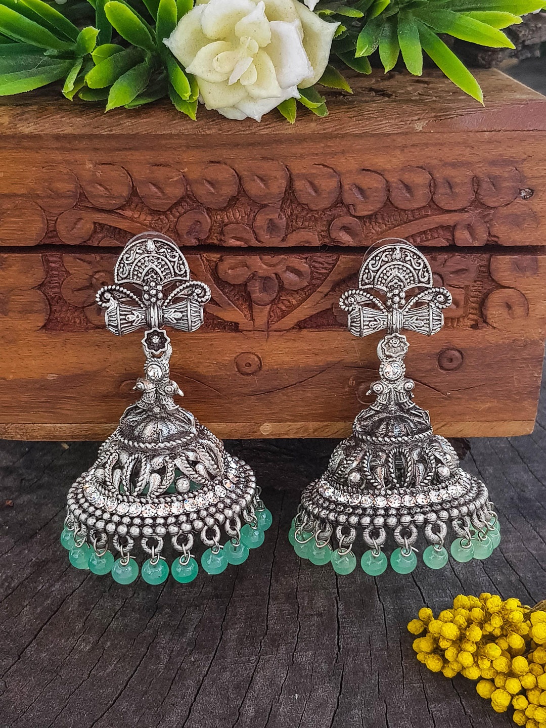 

GRIIHAM Silver-Plated Contemporary Jhumkas, Blue