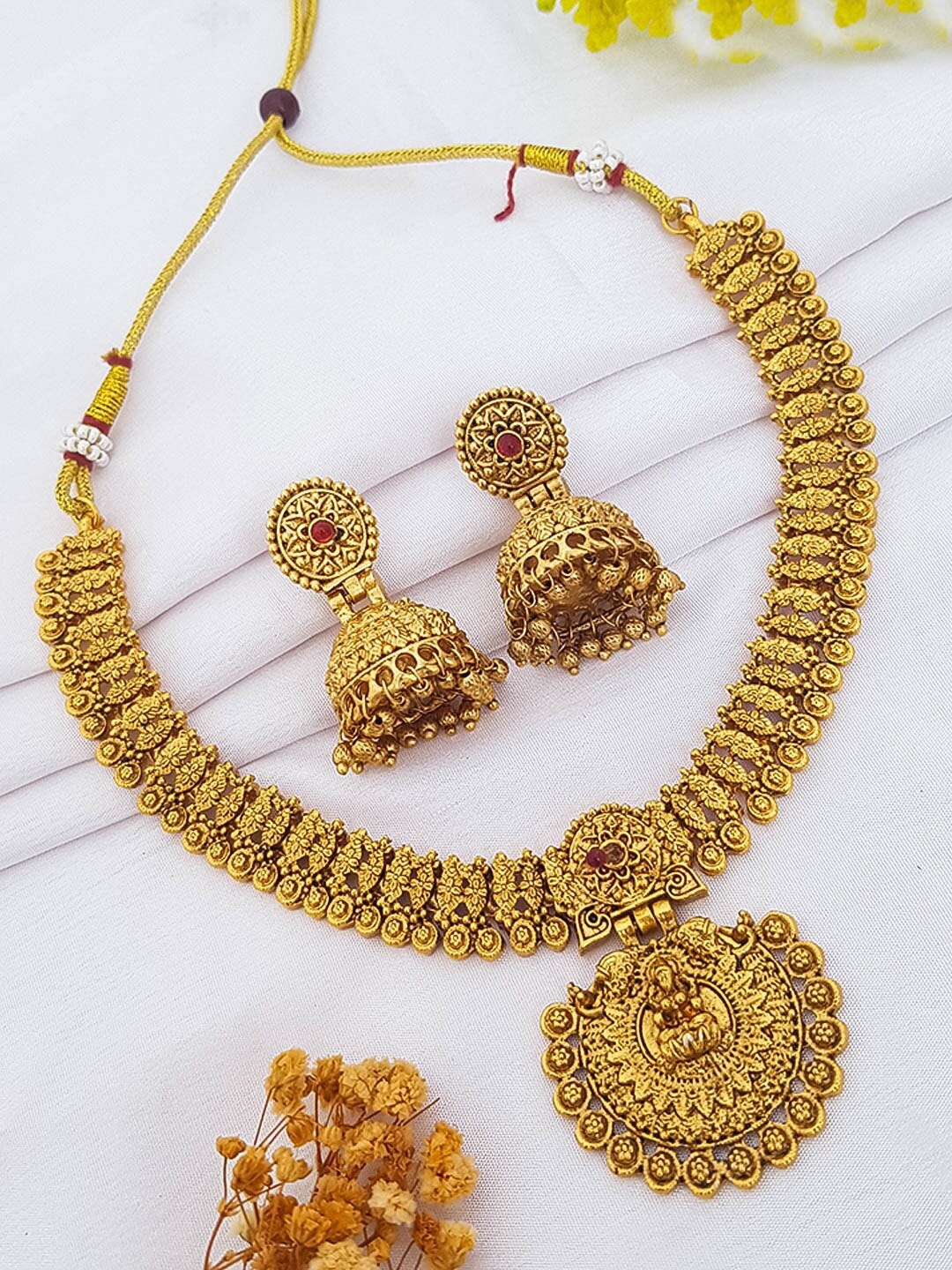 

GRIIHAM Gold-Plated AD-Studded Lakshmi Necklace and Earrings Set