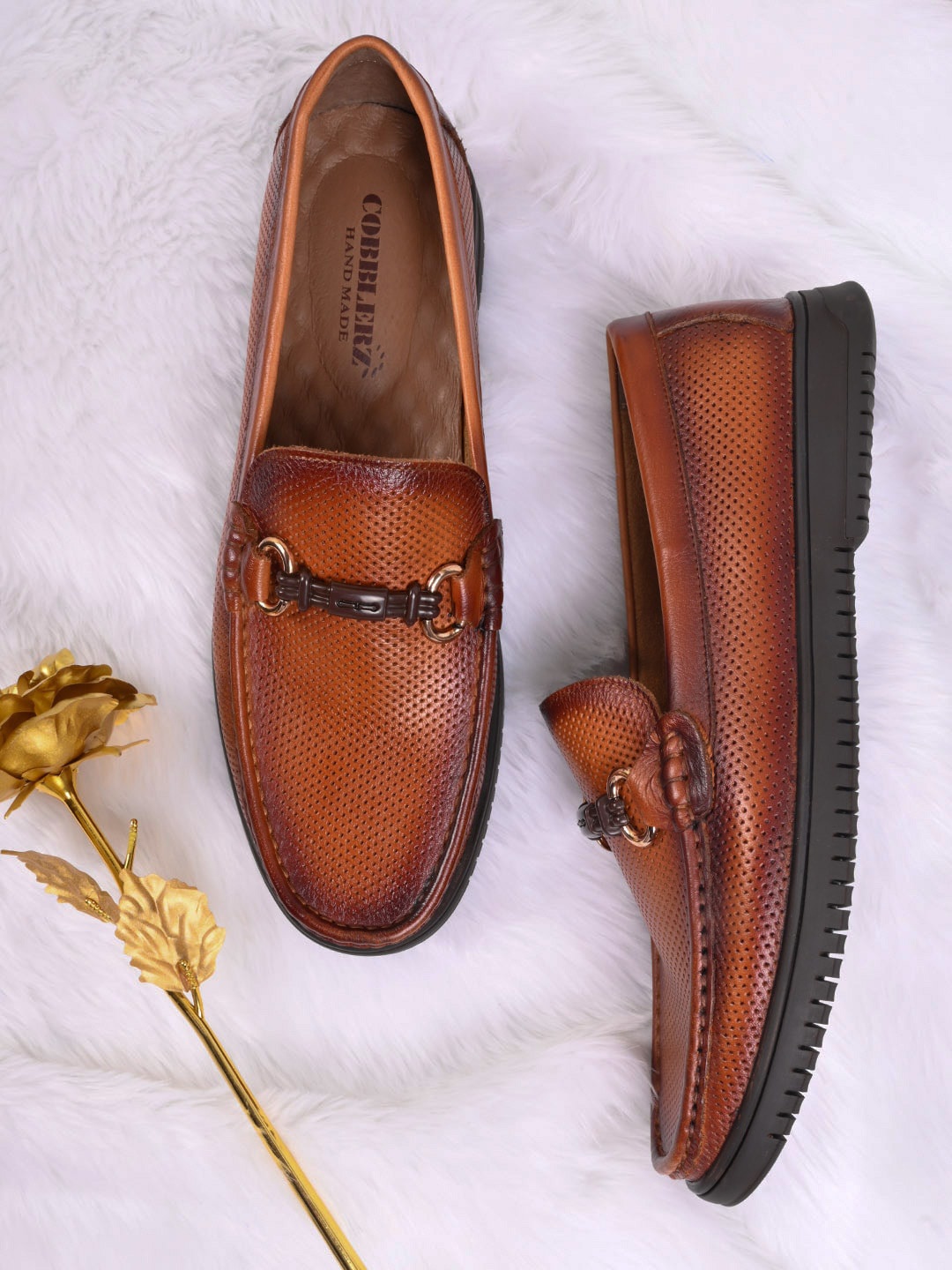 

Cobblerz Men Textured Square Toe Leather Loafers, Tan