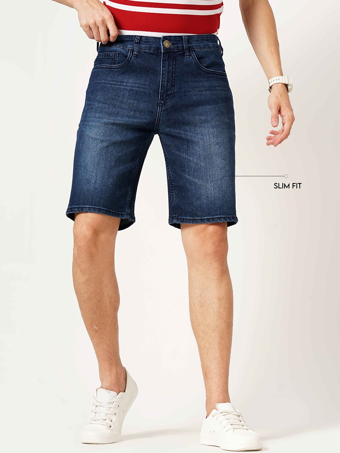 

Llak Jeans Men Washed Slim Fit Denim Shorts, Blue