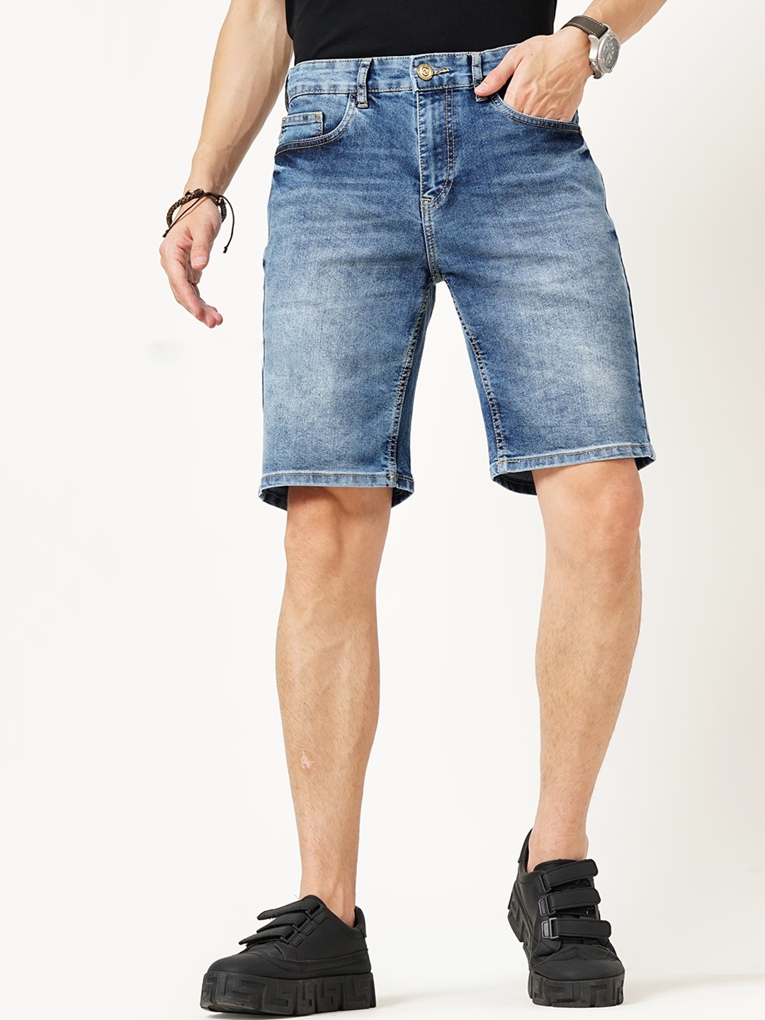 

Llak Jeans Men Washed Slim Fit Denim Shorts, Blue