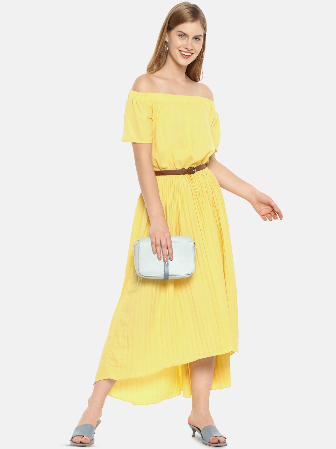 

Campus Sutra Off-Shoulder Fit & Flare Midi Dress, Yellow