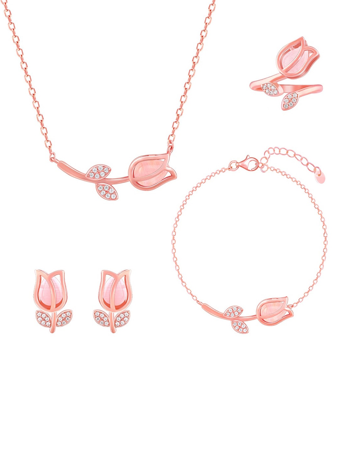 

GIVA 925 Sterling Silver Rose Gold-Plated Quartz-Studded Jewellery Set