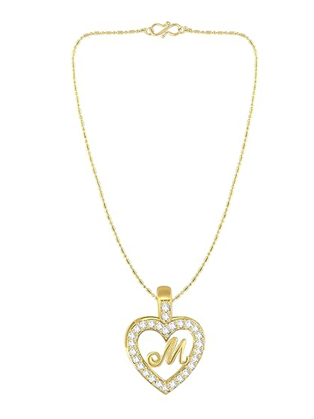 

Vighnaharta Gold-Plated Cubic Zirconia Studded Heart Shaped M Letter Pendant With Chain