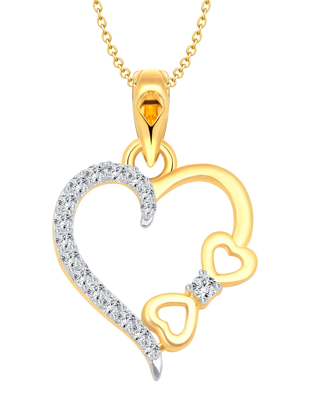 

Vighnaharta Gold-Plated Cubic Zirconia Studded Heart Shaped Pendant With Chain