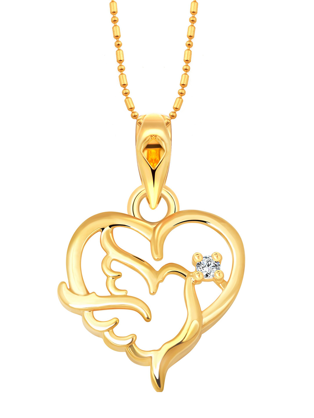 

Vighnaharta Gold-Plated Cubic Zirconia Studded Heart Shaped Pendant With Chain