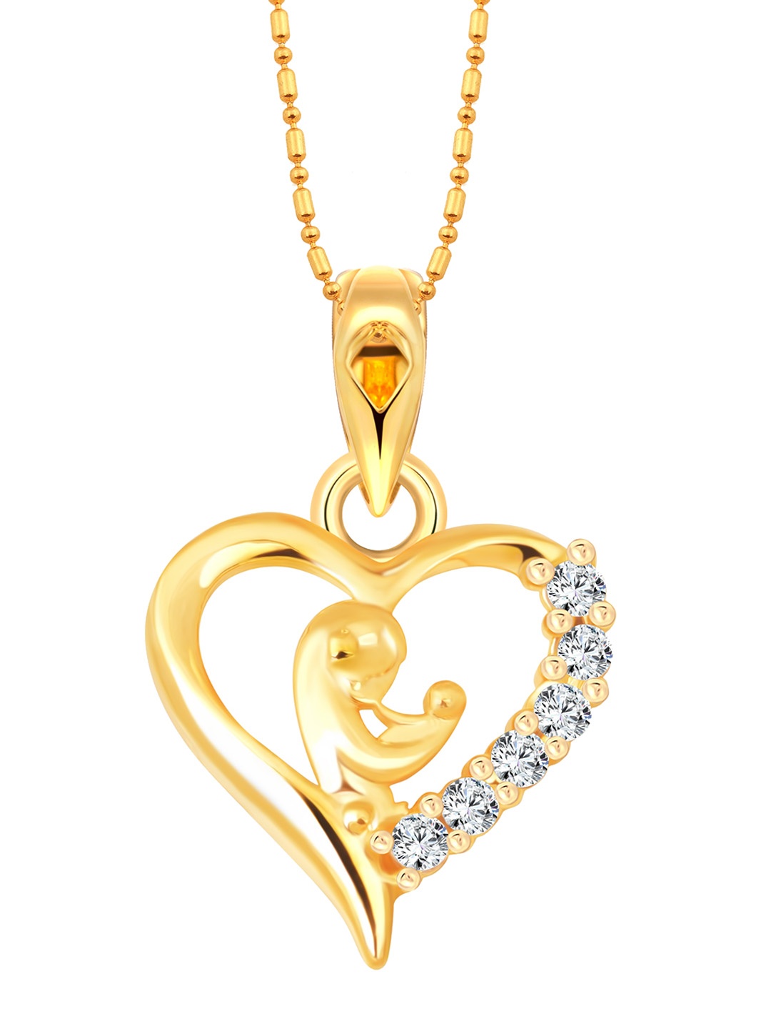 

Vighnaharta Gold-Plated Cubic Zirconia Studded Heart Shaped Pendant With Chain