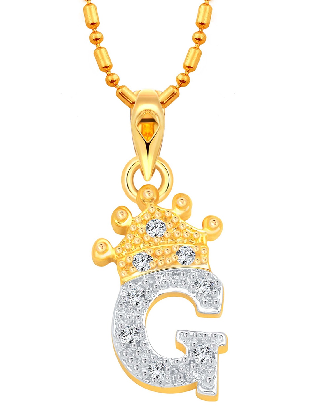 

Vighnaharta Unisex Gold-Plated Cubic Zirconia Studded Crown G Letter Pendant With Chain