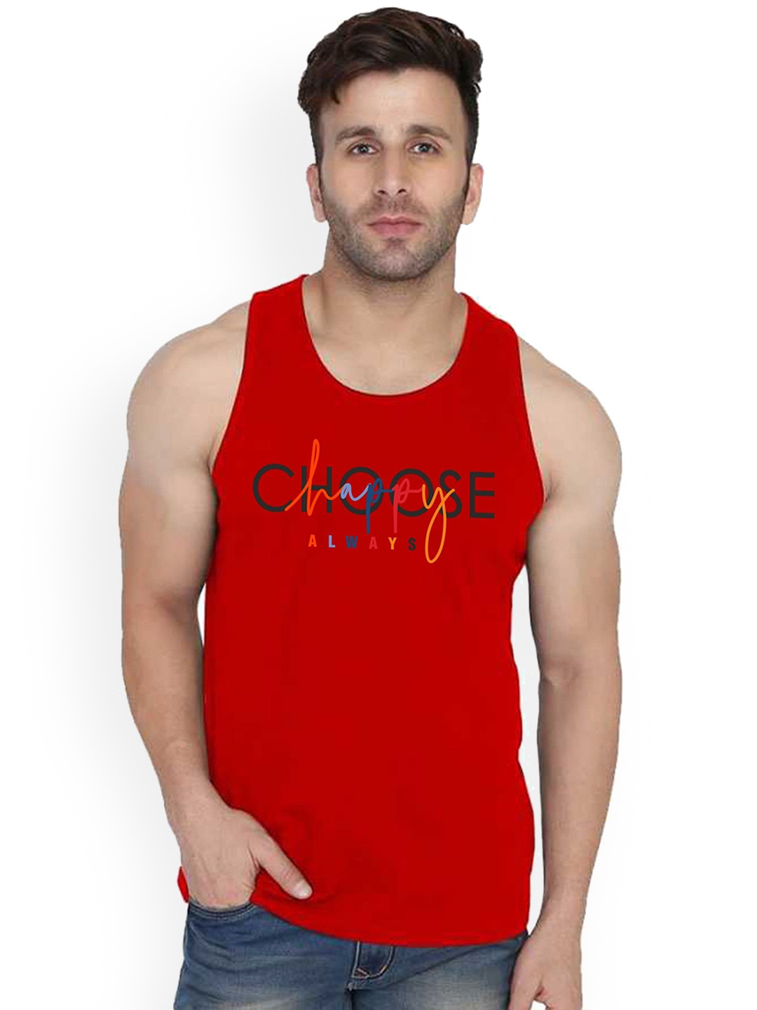 

SLOWLORIS Printed Combed Cotton Bio-Wash Gym Vest SL26 CHS RED
