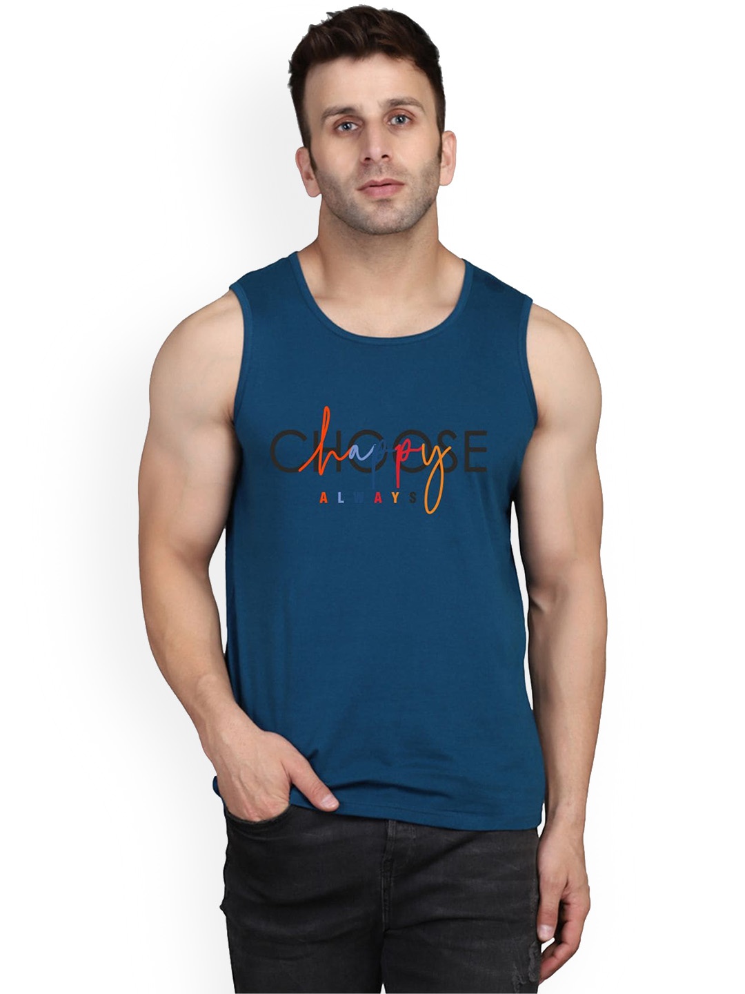 

SLOWLORIS Printed Combed Cotton Bio-Wash Gym Vest SL26 CHS PEACOCK, Teal